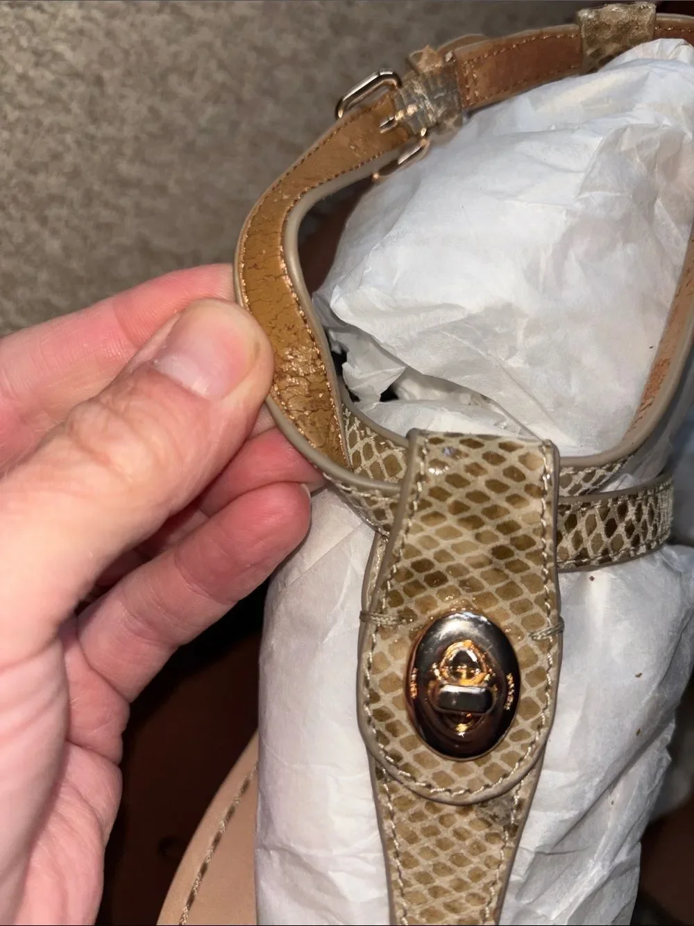 Coach Taupe Snake-Print Wedge Sandals with Ankle Strap
